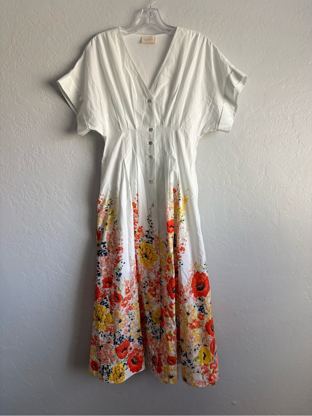 ❤️NEW entro White Midi Dress with Red and Yellow Floral Hem